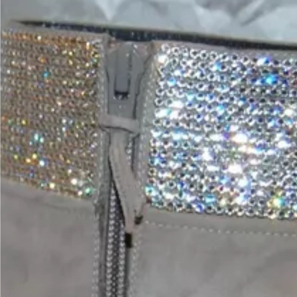 Stuart Weitzman  Highbeams Light Gray Suede crystal Ankle boots booties